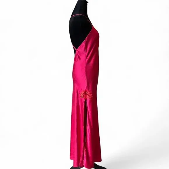 90s Fuchsia Silk Slip Dress – Fairycore Romantic [M] - Picture 4 of 8
